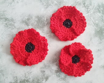 CROCHET PATTERN | Red Poppy Flower Applique pdf | Floral Decoration | Crochet Flower | US Terms