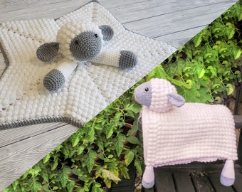 Sheep Baby Blanket & Lamb Lovey Baby Shower Set Crochet Pattern Multipurpose Blanket Toy Play Mat Baby Security Blanket Stroller Cot Blanket