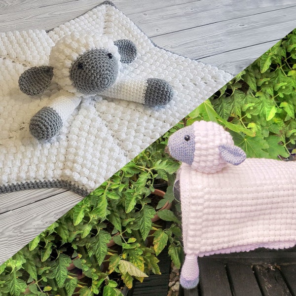 Sheep Baby Blanket & Lamb Lovey Baby Shower Set Crochet Pattern Multipurpose Blanket Toy Play Mat Baby Security Blanket Stroller Cot Blanket