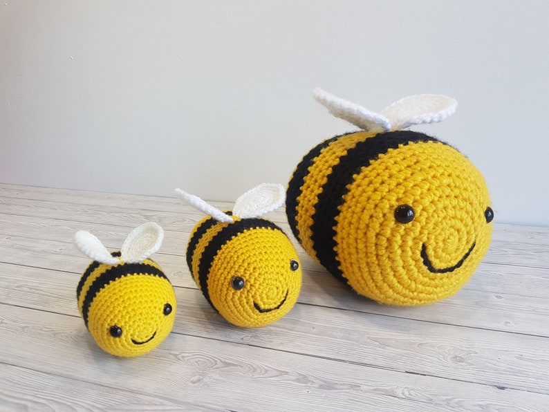 TikTok Bee Crochet Pattern In 3 Sizes Giant Bee Pattern Bumblebee Baby Bee Crochet Baby Shower Gift Amigurumi Bee Toy Christmas Gift image 1