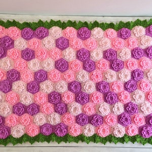 Patroon zeshoek gehaakt babydekentje bloem | Zomertuin Afghaans | Roze rozen plaid (pdf-patroon)