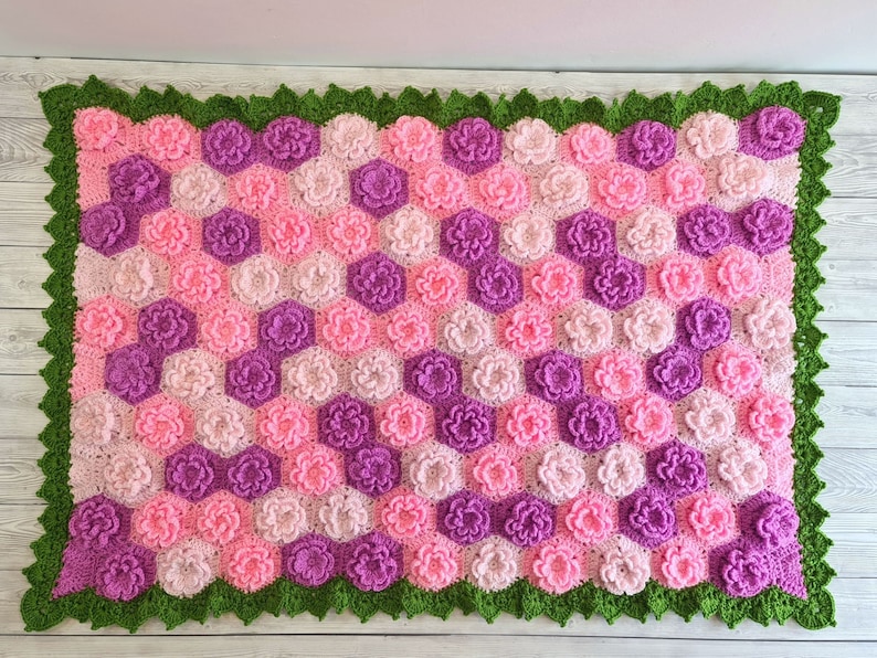 Summer Garden Flower Baby Blanket Lapghan Crochet Pattern Hexagon Blanket Baby Shower Gift Easy Flower Blanket Afghan Christmas Birthday image 1