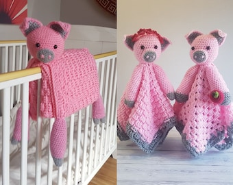 Farm Pig Baby Blanket & Piggy Lovey Baby Shower Set CROCHET PATTERN Multipurpose Blanket Toy Play Mat Baby Security Blanket Stroller Cot Bla