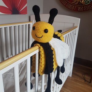 3in1 Happy Bee Folding Baby Blanket Toy Lovey Crochet Pattern Baby Shower Gift Bee Keeper Present Nursery Decoration Cot Blanket image 5