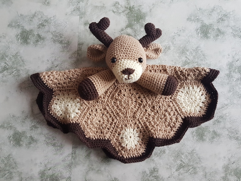 Baby Deer Lovey Security Blanket Crochet Pattern Amigurumi Woodland Animal Deer Comforter, Baby Shower Gift, Animal Lovey, Crochet Blanket image 5