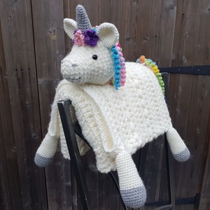 3 in 1 Rainbow Unicorn Baby Blanket Toy Lovey Security Blanket Crochet Pattern Folding Blanket image 2