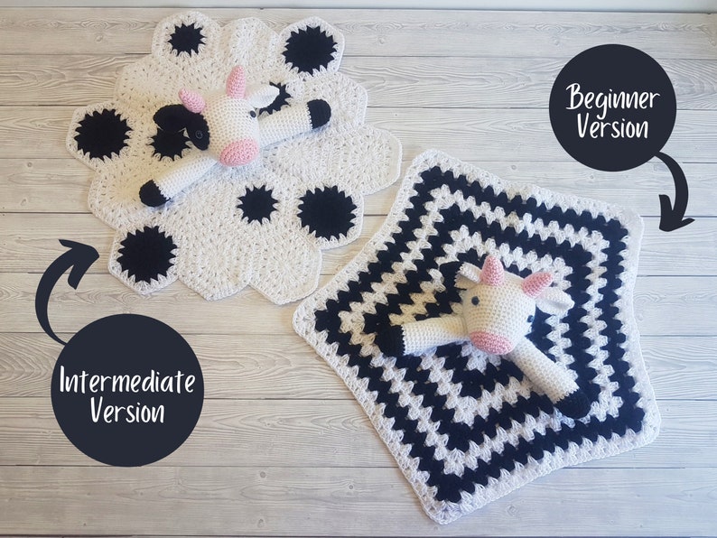 Daisy & Duke Cow Lovey Blanket Crochet Patterns Security Blanket Baby Shower Gift Farm Animals Baby Lovey Cuddle Play Toy Amigurumi Cow image 3