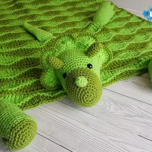 Triceratops Dinosaur Baby Blanket Crochet Pattern Stroller Blanket Baby Shower Gift For Boys & Girls Pram Blanket Dino Blanket Toy image 7