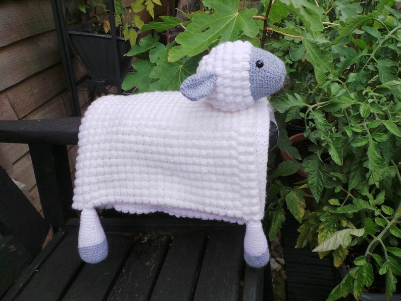 3in1 Cuddly Farm Sheep Folding Baby Blanket Crochet Pattern Pram Toy Security Blanket Lovey Lamb Baby Shower Gift For Boy & Girl Present image 4