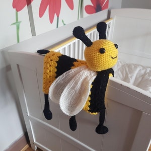 3in1 Happy Bee Folding Baby Blanket Toy Lovey Crochet Pattern Baby Shower Gift Bee Keeper Present Nursery Decoration Cot Blanket image 4