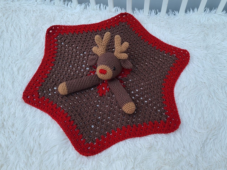 Rudolph Reindeer Baby Lovey Blanket Comforter Security Blanket Crochet Pattern Baby Shower Gift Animal Lovey Amigurumi Blankie For Baby image 3