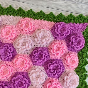 Summer Garden Flower Baby Blanket Lapghan Crochet Pattern Hexagon Blanket Baby Shower Gift Easy Flower Blanket Afghan Christmas Birthday image 8