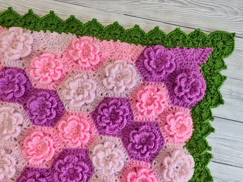 Summer Garden Flower Baby Blanket Lapghan Crochet Pattern Hexagon Blanket Baby Shower Gift Easy Flower Blanket Afghan Christmas Birthday image 8