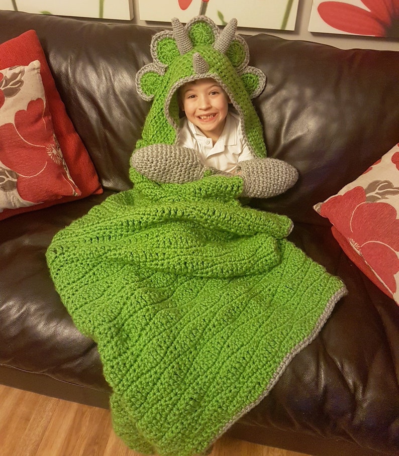 2 in 1 Hooded Dinosaur Blanket Triceratops or Stegosaurus in Adult and Child Sizes CROCHET PATTERN Wearable Blanket Christmas Birthday Gift image 1