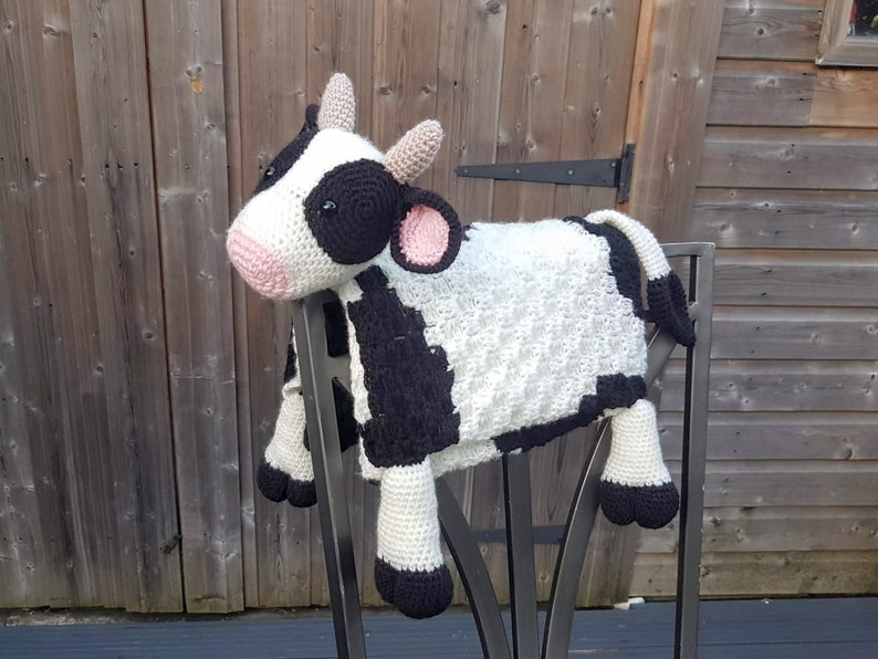 3in1 Farm Cow Folding Baby Blanket Crochet Pattern C2C Graphghan Cow Print Pram Crochet Blanket Toy Lovey Baby Shower Gift Birthday image 3