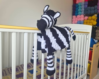 3in1 Safari Zebra Baby Blanket Toy Crochet Pattern | Stroller Pram Toy Security Blanket Lovey Baby Shower Gift Play Mat Afghan Zebra Print