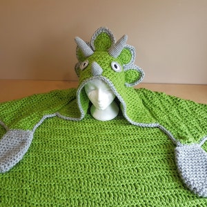 2 in 1 Hooded Dinosaur Blanket Triceratops or Stegosaurus in Adult and Child Sizes CROCHET PATTERN Wearable Blanket Christmas Birthday Gift image 5