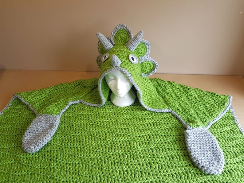 2 in 1 Hooded Dinosaur Blanket Triceratops or Stegosaurus in Adult and Child Sizes CROCHET PATTERN Wearable Blanket Christmas Birthday Gift image 5