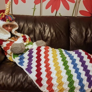 2in1 Rainbow Unicorn Hooded Blanket Crochet Pattern For Adults & Kids Wearable Blanket Christmas Birthday Gift Crochet Unicorn Hoodie Blanki image 9