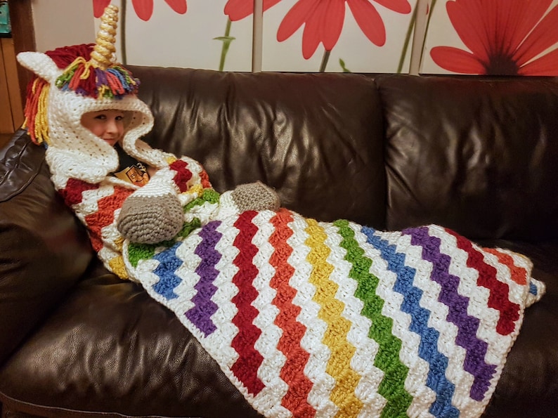 2in1 Rainbow Unicorn Hooded Blanket Crochet Pattern For Adults & Kids Wearable Blanket Christmas Birthday Gift Crochet Unicorn Hoodie Blanki image 9