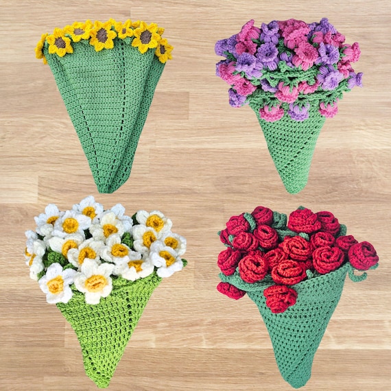 かぎ針編みフラワーブランケットパターン集 | バラ、ひまわり、水仙