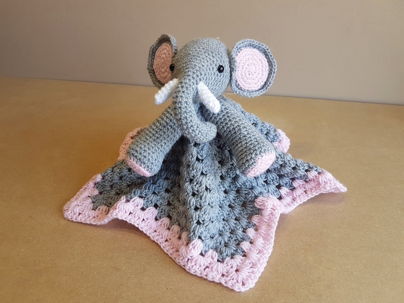 Ella The Elephant Baby Lovey Security Blanket Crochet Pattern ~ Up or Down Trunk ~ Two Style Blankie ~ Baby Shower Birthday Gift Unisex