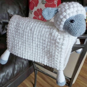 3in1 Cuddly Farm Sheep Folding Baby Blanket Crochet Pattern Pram Toy Security Blanket Lovey Lamb Baby Shower Gift For Boy & Girl Present image 5