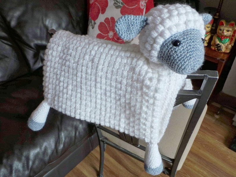 3in1 Cuddly Farm Sheep Folding Baby Blanket Crochet Pattern Pram Toy Security Blanket Lovey Lamb Baby Shower Gift For Boy & Girl Present image 5