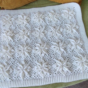 White Poinsettia Afghan Blanket Lapghan Crochet Pattern Flower Blanket Baby Shower Gift Granny Square Blanket Baby Gift Birthday Present image 4