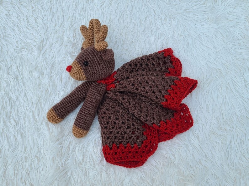 Rudolph Reindeer Baby Lovey Blanket Comforter Security Blanket Crochet Pattern Baby Shower Gift Animal Lovey Amigurumi Blankie For Baby image 4