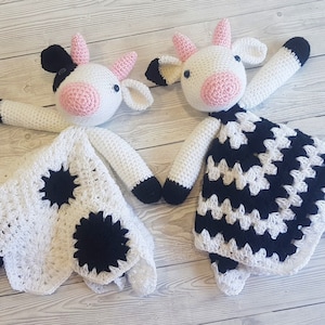 Daisy & Duke Cow Lovey Blanket Crochet Patterns Security Blanket Baby Shower Gift Farm Animals Baby Lovey Cuddle Play Toy Amigurumi Cow image 2