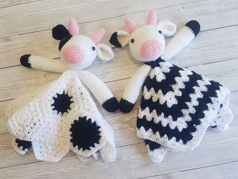 Daisy & Duke Cow Lovey Blanket Crochet Patterns Security Blanket Baby Shower Gift Farm Animals Baby Lovey Cuddle Play Toy Amigurumi Cow image 2