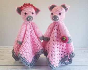 Pip & Petunia Pig Lovey Blankets Crochet Pattern | Comforter Security Blanket Baby Shower Gift | Farm Animals Pig Baby Lovey Cuddle Play Toy