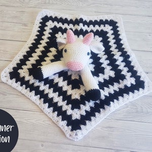 Daisy & Duke Cow Lovey Blanket Crochet Patterns Security Blanket Baby Shower Gift Farm Animals Baby Lovey Cuddle Play Toy Amigurumi Cow image 9