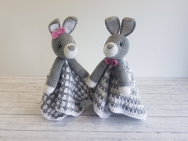 Bun Bun Bunny Loveys Blanket Crochet Patterns | Security Blanket Baby Shower Gift | Farm Animals Baby Lovey Cuddle Play Toy Amigurumi Bunny 