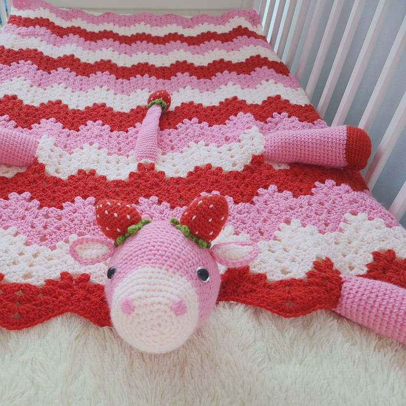 Strawberry Cow Baby Blanket & Lovey Baby Shower Set Crochet Patterns | Pram Blanket Toy Play Mat Baby Security Blanket Stroller Baby Gifts