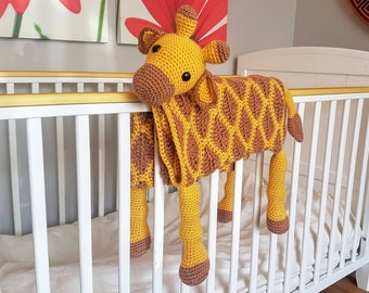 3in1 Safari Giraffe Folding Baby Blanket Crochet Pattern | Stroller Pram Toy Security Blanket Lovey | Baby Shower Gift For Boy Girl Present