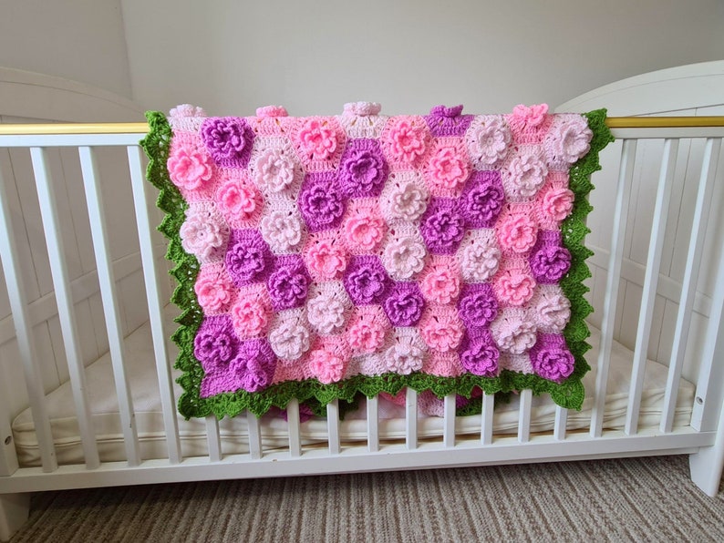 Summer Garden Flower Baby Blanket Lapghan Crochet Pattern Hexagon Blanket Baby Shower Gift Easy Flower Blanket Afghan Christmas Birthday image 9