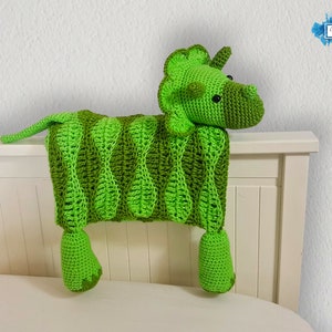 Triceratops Dinosaur Baby Blanket Crochet Pattern Stroller Blanket Baby Shower Gift For Boys & Girls Pram Blanket Dino Blanket Toy image 3