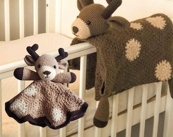 Couverture bébé cerf au crochet et motifs Lovey | Ensemble amigurumi (patron PDF)