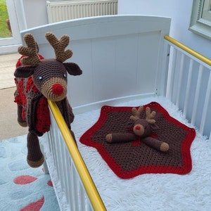 Reindeer Animal Baby Blanket & Lovey CROCHET PATTERN | Reindeer Cot Blanket + Amigurumi Lovey Pattern Baby Shower Gift Set  Birthday Present