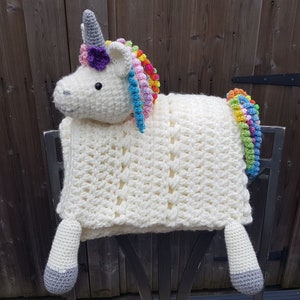 3 in 1 Rainbow Unicorn Baby Blanket Toy Lovey Security Blanket Crochet Pattern Folding Blanket image 1