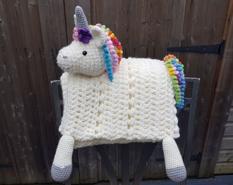 3 in 1 Rainbow Unicorn Baby Blanket Toy Lovey Security Blanket Crochet Pattern Folding Blanket