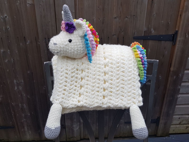 3 in 1 Rainbow Unicorn Baby Blanket Toy Lovey Security Blanket Crochet Pattern Folding Blanket image 1