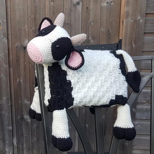 3in1 Farm Cow Folding Baby Blanket Crochet Pattern C2C Graphghan Cow Print Pram Crochet Blanket Toy Lovey Baby Shower Gift Birthday image 1
