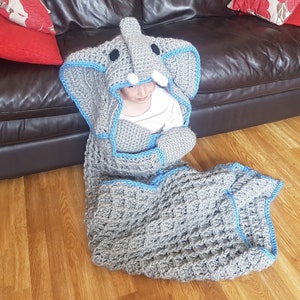 2 in 1 Elephant Hooded Blanket in Adult and Child Sizes Crochet Pattern Safari Animal Decorative Folding Blanket Birthday Christmas Gift image 8