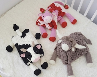 3 Kuh-Decke Häkelanleitungen PDF | Bauernhof Tier Kinderzimmer Dekor | Baby-Dusche-Geschenk | Highland Kuh, Erdbeerkuh, Milchkuh Bundle