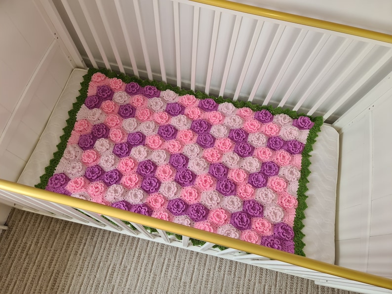 Summer Garden Flower Baby Blanket Lapghan Crochet Pattern Hexagon Blanket Baby Shower Gift Easy Flower Blanket Afghan Christmas Birthday image 3