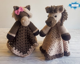 Harry & Harriet Horse Lovey Blanket Crochet Patterns | Comforter Security Blanket Baby Shower Gift | Farm Animals Baby Lovey Cuddle Play Toy