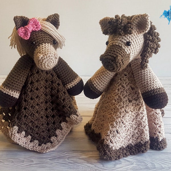 Harry & Harriet Horse Lovey Blanket Crochet Patterns | Cadeau de douche de bébé de couverture de sécurité de couette | Animaux de la ferme Baby Lovey Cuddle Play Toy